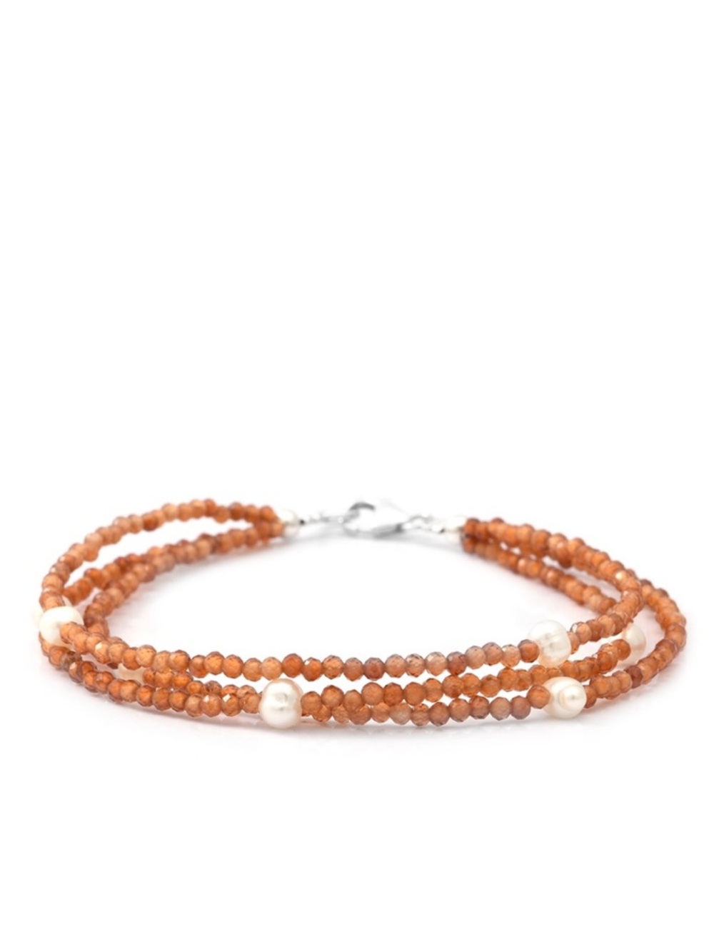 Hessonite Garnet/ Pearl Diamond Cut Bracelet